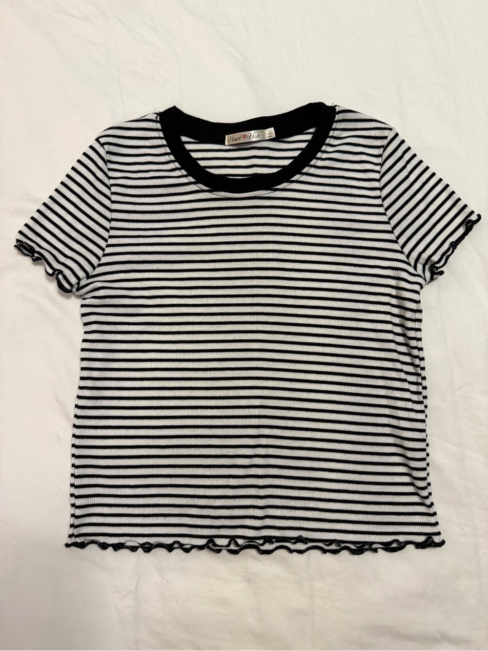 Heart Hips Black & White Striped Ribbed Crew Shirt